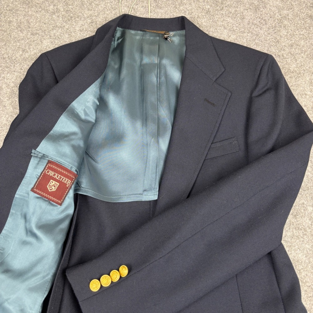 Cricketeer Wimbledon Blazer Mens 34R Navy Blue Gold Button Vintage USA Made